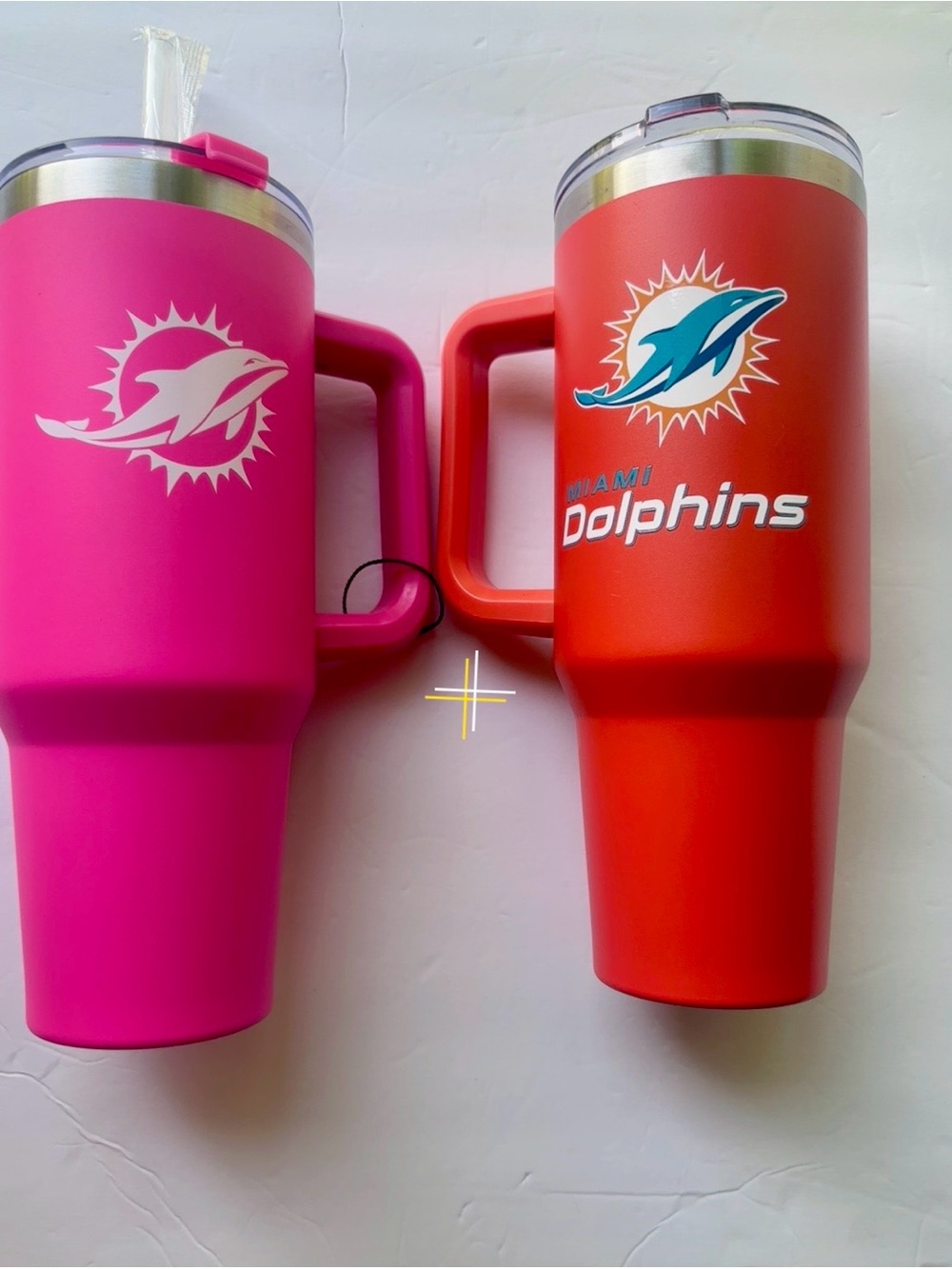 His & Hers Miami Dolphins large Insulated Tumblers Pink and Orange